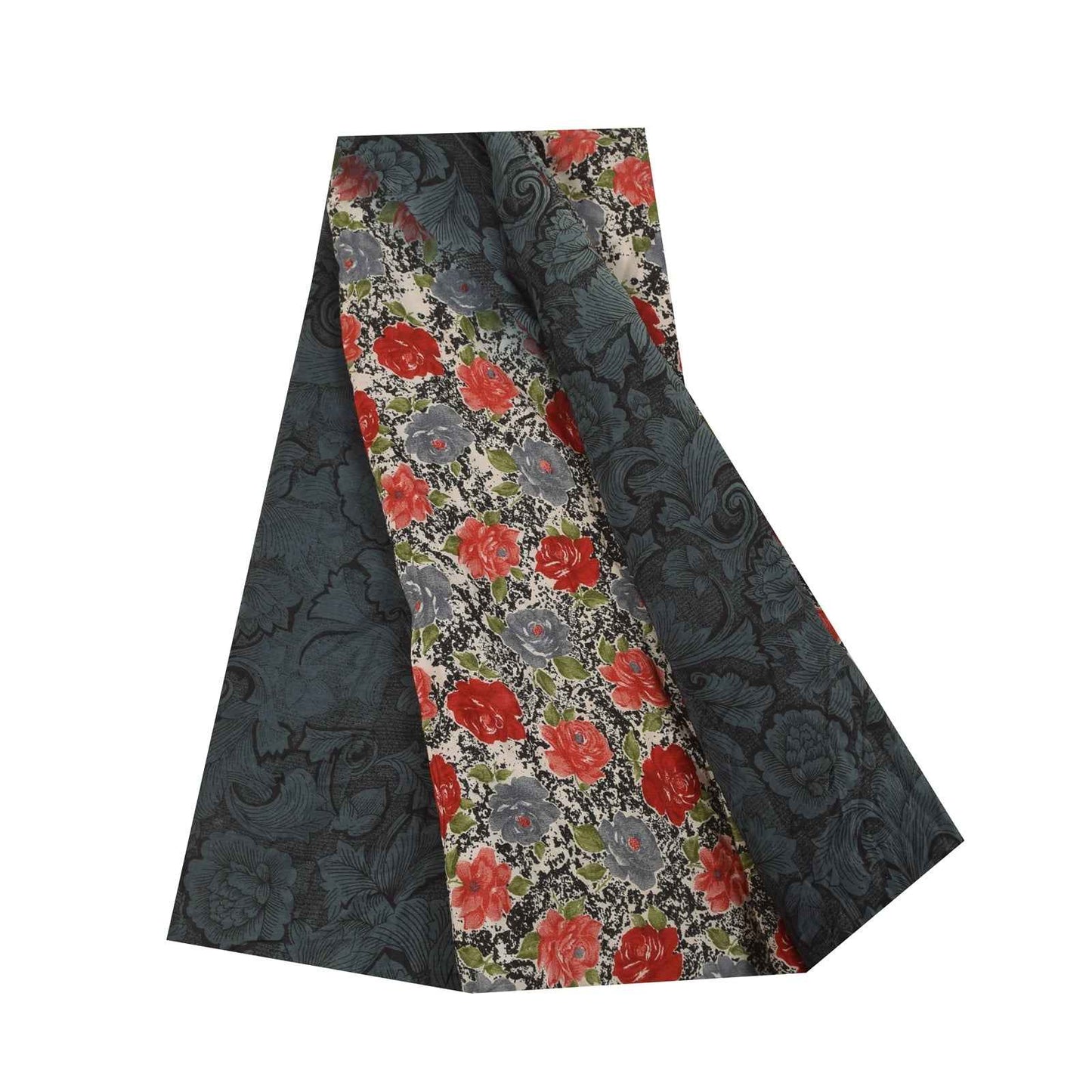 Sanskriti Vintage Sarees Black Pure Crepe Silk Printed Sari 6yd SoftCraft Fabric