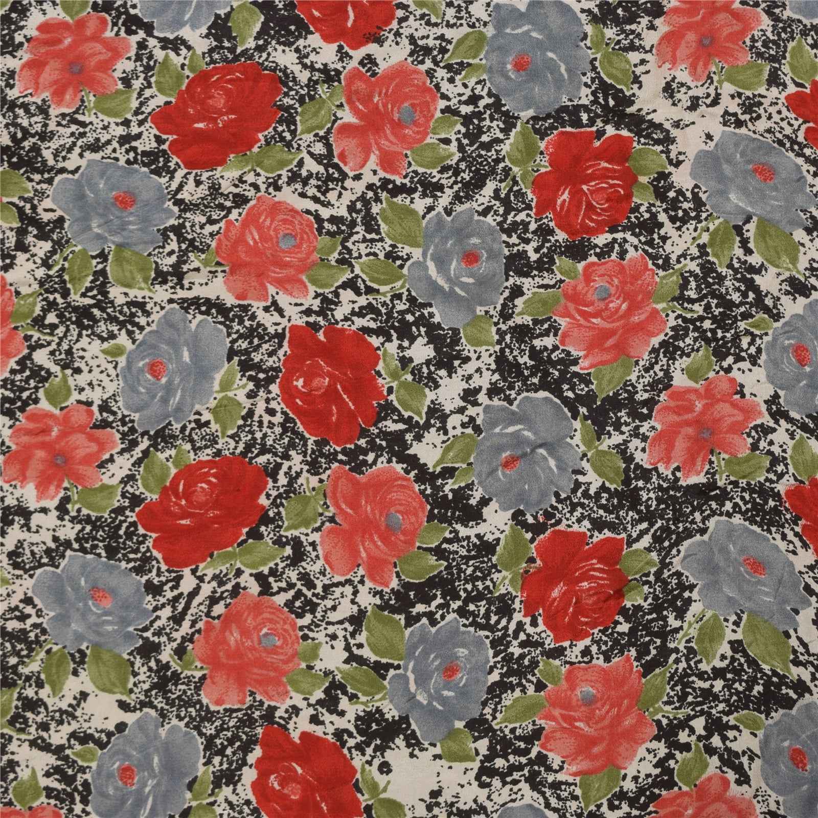 Sanskriti Vintage Sarees Black Pure Crepe Silk Printed Sari 6yd SoftCraft Fabric