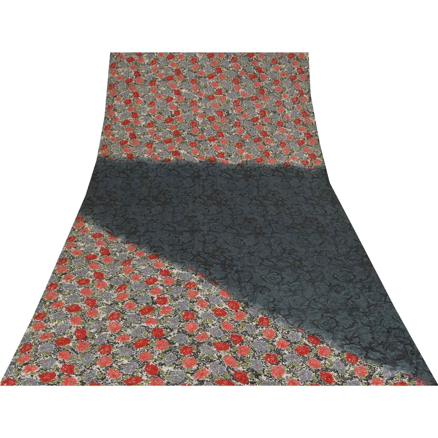 Sanskriti Vintage Sarees Black Pure Crepe Silk Printed Sari 6yd SoftCraft Fabric