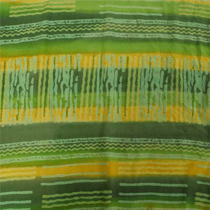 Sanskriti Vintage Sarees Green Pure Crepe Silk Printed Sari 5+yd Craft Fabric