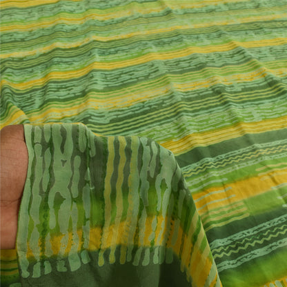 Sanskriti Vintage Sarees Green Pure Crepe Silk Printed Sari 5+yd Craft Fabric