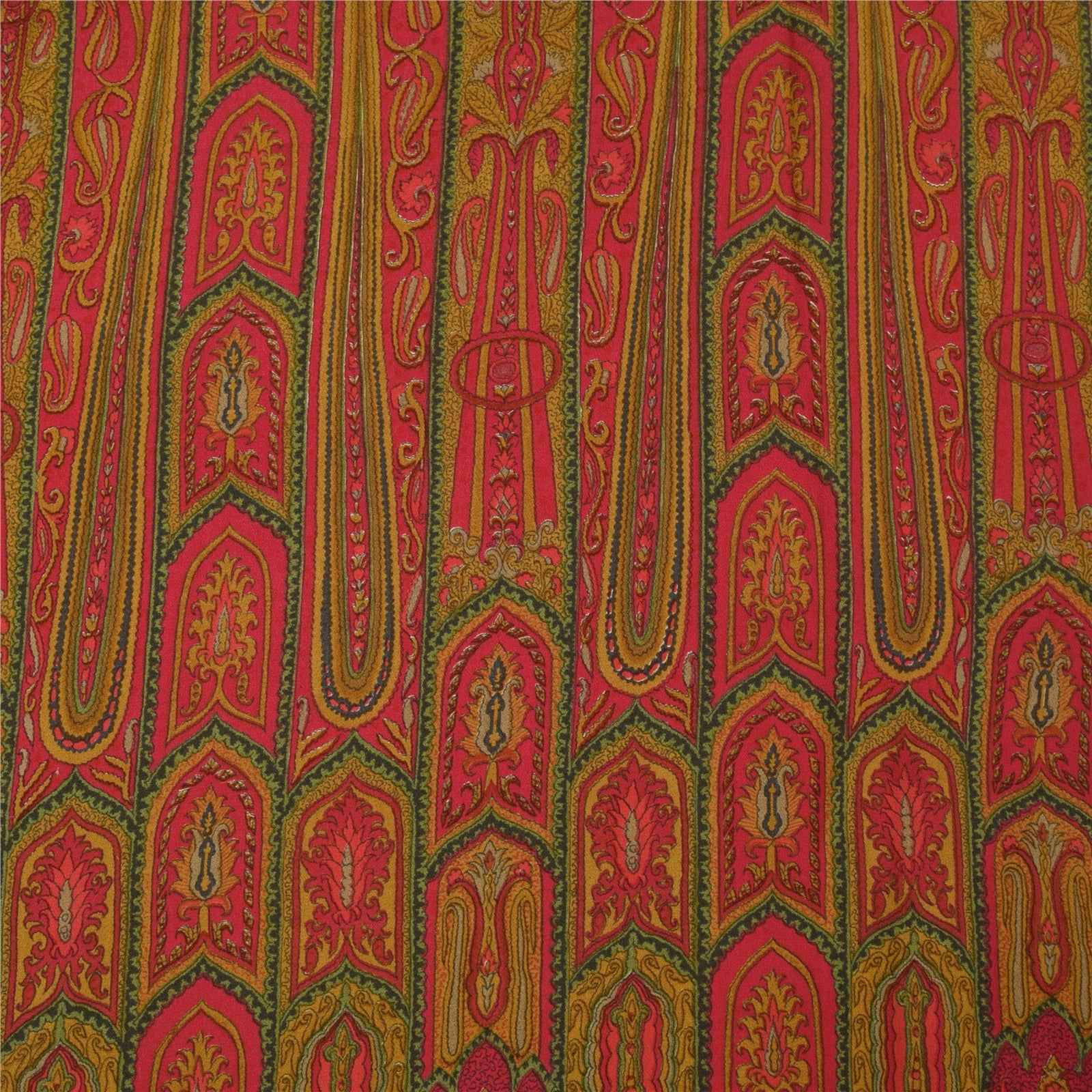 Sanskriti Vintage Sarees Red 100% Pure Crepe Silk Printed Sari 5+yd Craft Fabric