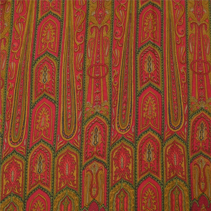 Sanskriti Vintage Sarees Red 100% Pure Crepe Silk Printed Sari 5+yd Craft Fabric