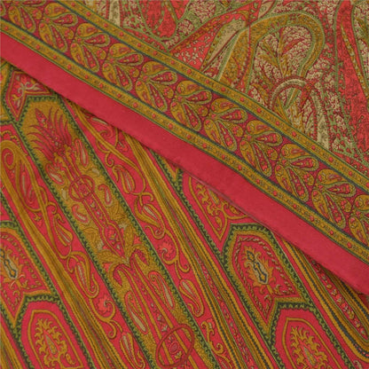Sanskriti Vintage Sarees Red 100% Pure Crepe Silk Printed Sari 5+yd Craft Fabric