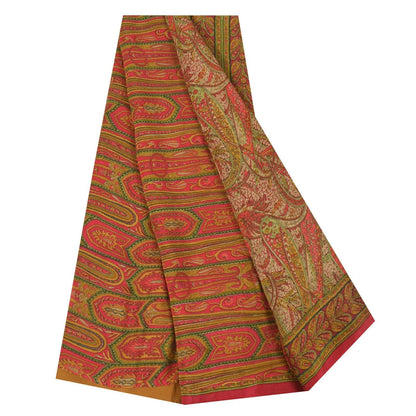 Sanskriti Vintage Sarees Red 100% Pure Crepe Silk Printed Sari 5+yd Craft Fabric