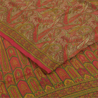 Sanskriti Vintage Sarees Red 100% Pure Crepe Silk Printed Sari 5+yd Craft Fabric