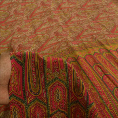 Sanskriti Vintage Sarees Red 100% Pure Crepe Silk Printed Sari 5+yd Craft Fabric