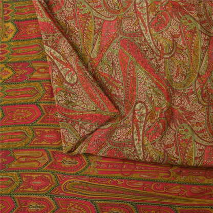 Sanskriti Vintage Sarees Red 100% Pure Crepe Silk Printed Sari 5+yd Craft Fabric