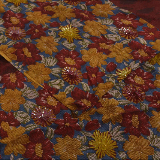 Sanskriti Vintage Sarees Multicolor Pure Crepe Silk Print Sari 5+yd Craft Fabric