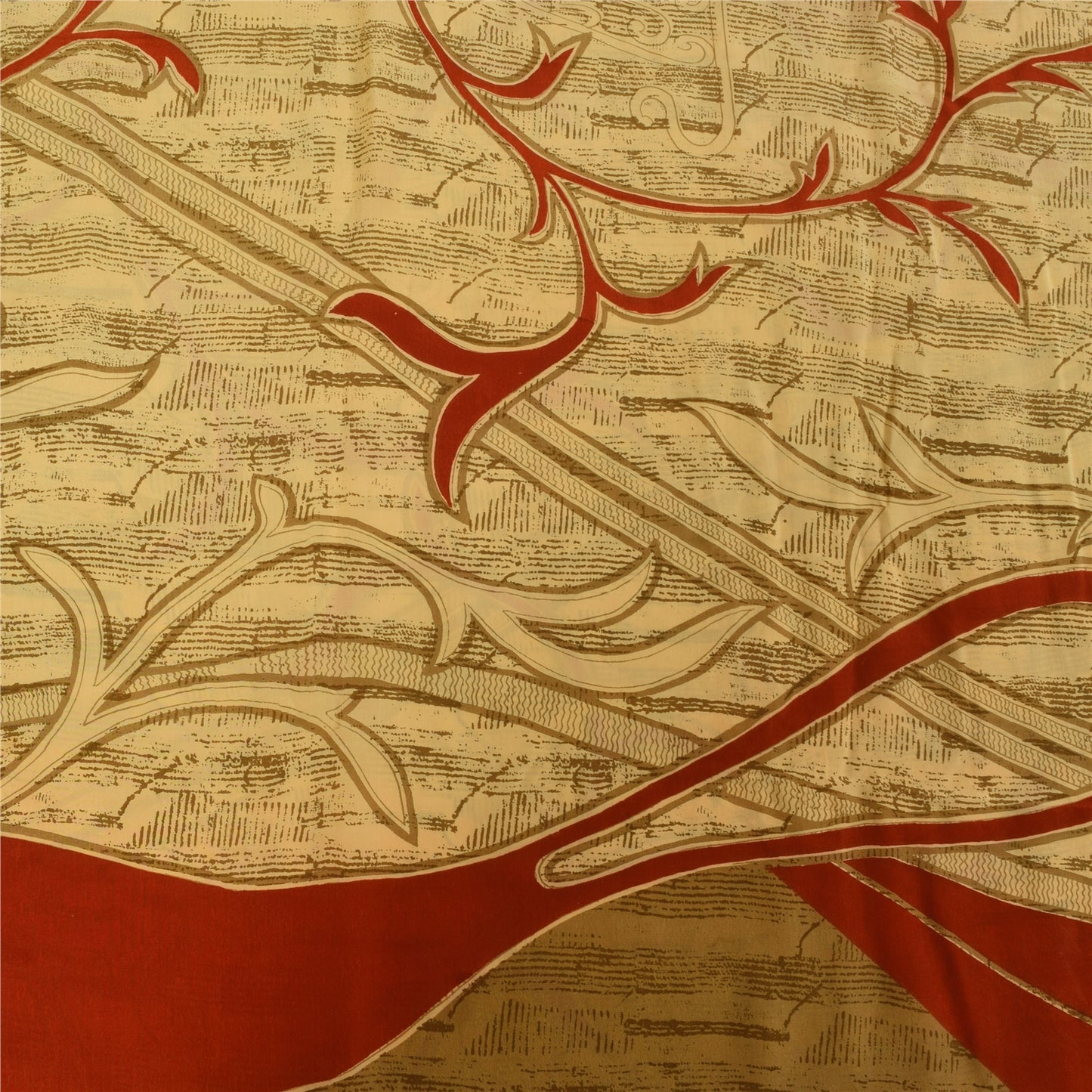 Sanskriti Vintage Sarees Cream Pure Crepe Silk Printed Sari 5+yd Craft Sustainable Fabric