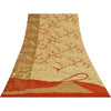 Sanskriti Vintage Sarees Cream Pure Crepe Silk Printed Sari 5+yd Craft Fabric