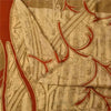 Sanskriti Vintage Sarees Cream Pure Crepe Silk Printed Sari 5+yd Craft Fabric
