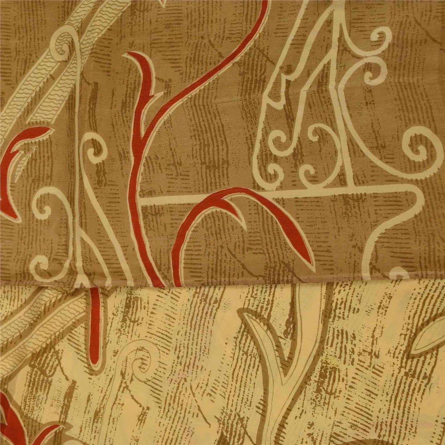 Sanskriti Vintage Sarees Cream Pure Crepe Silk Printed Sari 5+yd Craft Fabric