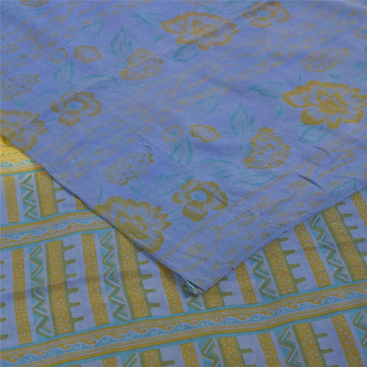 Sanskriti Vintage Sarees Yellow & Pink Pure Crepe Printed Sari 5+yd Craft Fabric