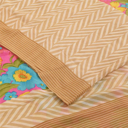 Sanskriti Vintage Sarees Peach Pure Crepe Silk Printed Sari 5+yd Craft Fabric