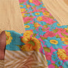 Sanskriti Vintage Sarees Peach Pure Crepe Silk Printed Sari 5+yd Craft Fabric