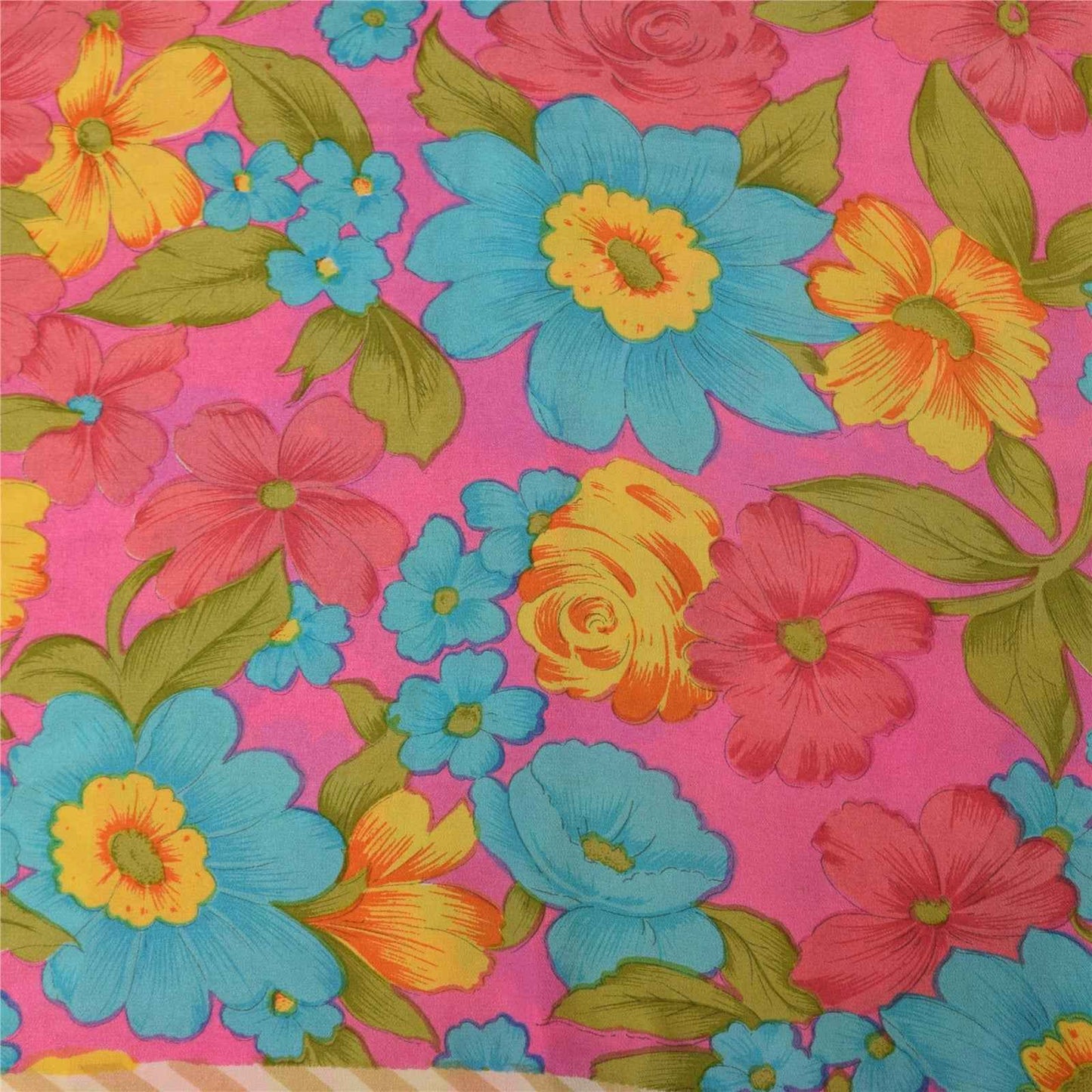 Sanskriti Vintage Sarees Peach Pure Crepe Silk Printed Sari 5+yd Craft Fabric