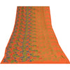 Sanskriti Vintage Sarees Orange Pure Crepe Silk Printed Sari 5+yd Craft Fabric