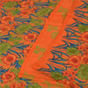 Sanskriti Vintage Sarees Orange Pure Crepe Silk Printed Sari 5+yd Craft Fabric