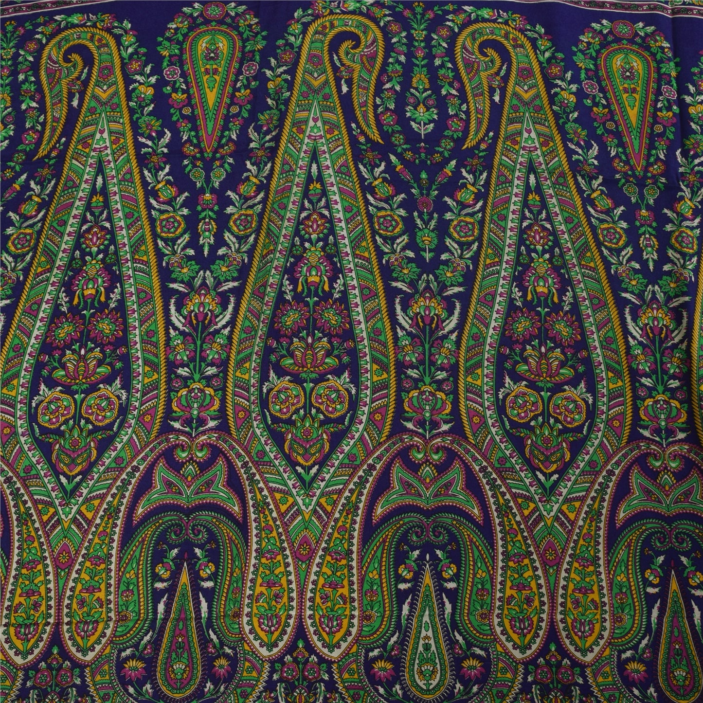 Sanskriti Vintage Sarees Blue & Green Pure Crepe Printed Sari 5+yd Craft Fabric