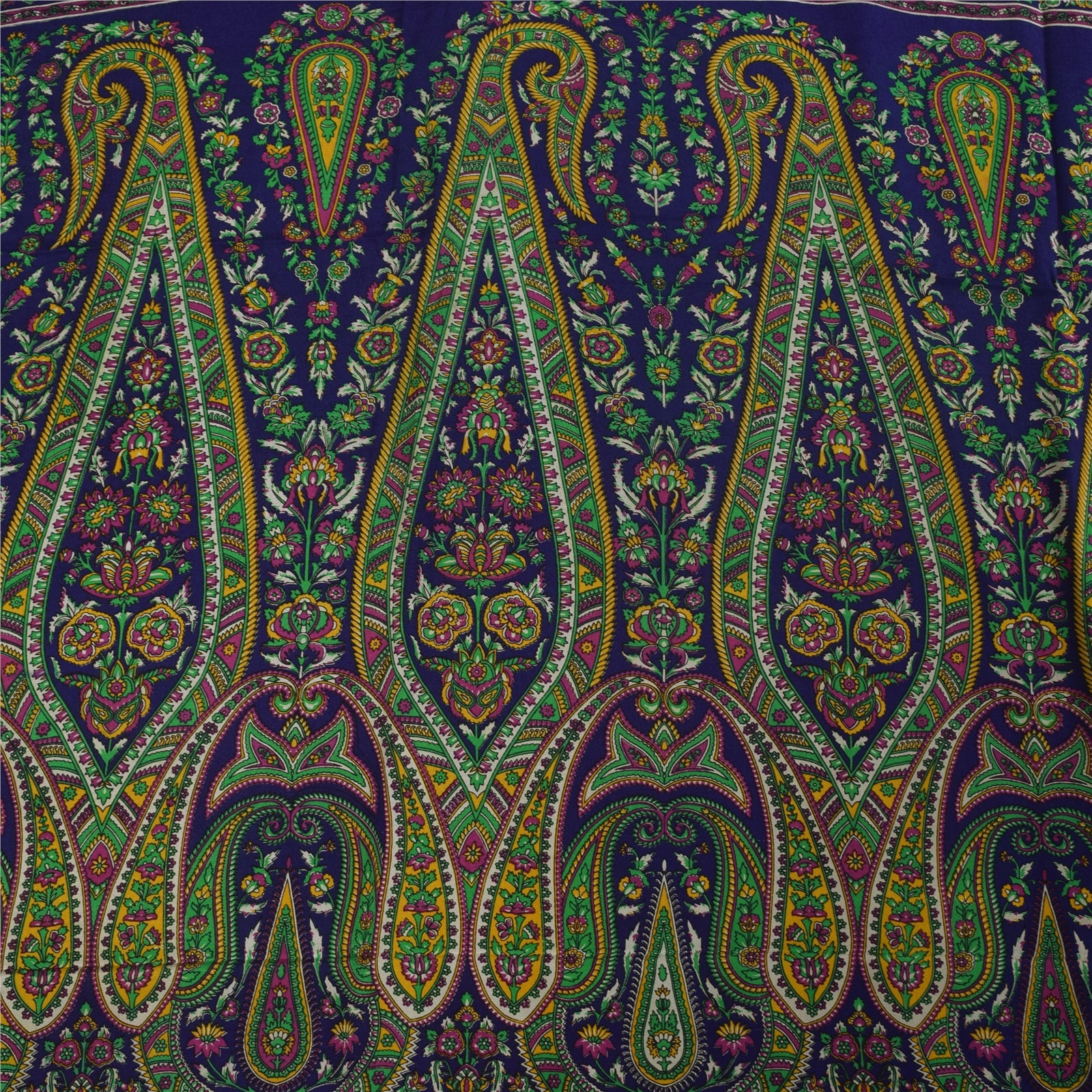 Sanskriti Vintage Sarees Blue & Green Pure Crepe Printed Sari 5+yd Craft Fabric