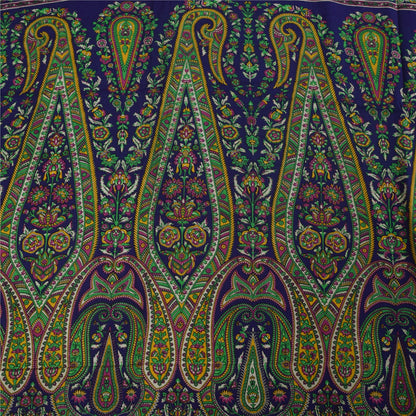 Sanskriti Vintage Sarees Blue & Green Pure Crepe Printed Sari 5+yd Craft Fabric