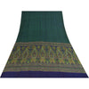 Sanskriti Vintage Sarees Blue & Green Pure Crepe Printed Sari 5+yd Craft Fabric