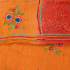 Sanskriti Vintage Sarees Red & Yellow Hand Beaded Kantha Pure Crepe Sari Fabric