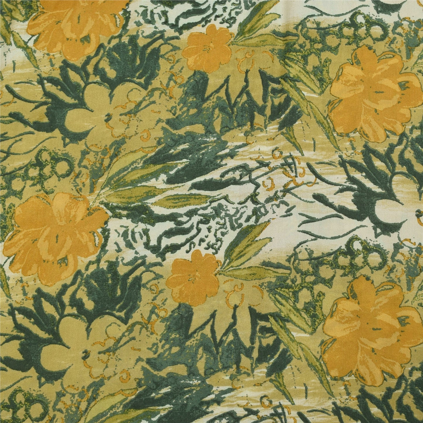 Sanskriti Vintage Sarier Grøn &amp; Gul Ren Crepe Print Sari 5+ yard Håndværksstof