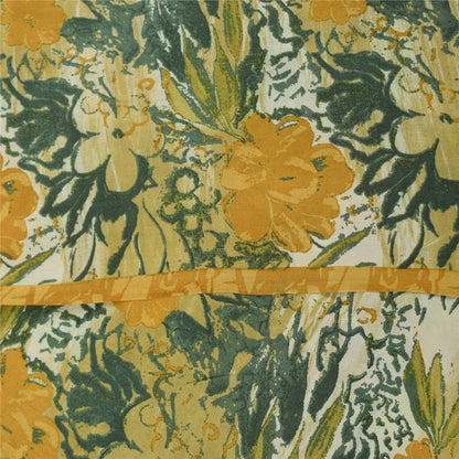 Sanskriti Vintage Sarier Grøn &amp; Gul Ren Crepe Print Sari 5+ yard Håndværksstof