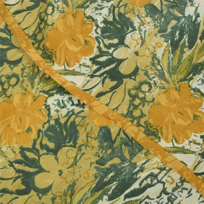 Sanskriti Vintage Sarier Grøn &amp; Gul Ren Crepe Print Sari 5+ yard Håndværksstof