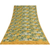 Sanskriti Vintage Sarier Grøn &amp; Gul Ren Crepe Print Sari 5+ yard Håndværksstof