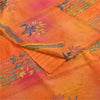 Sanskriti Vintage Sarees Orange Pure Crepe Silk Printed Sari 5+yd Craft Fabric