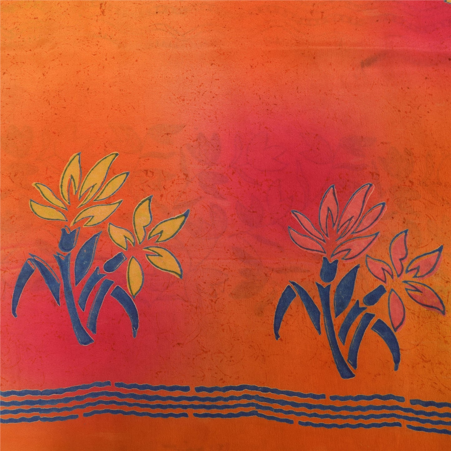 Sanskriti Vintage Sarees Orange Pure Crepe Silk Printed Sari 5+yd Craft Fabric