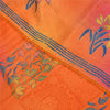 Sanskriti Vintage Sarees Orange Pure Crepe Silk Printed Sari 5+yd Craft Fabric
