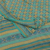 Sanskriti Vintage Sarees Blue Pure Crepe Silk Printed Sari 5+yd Craft Fabric