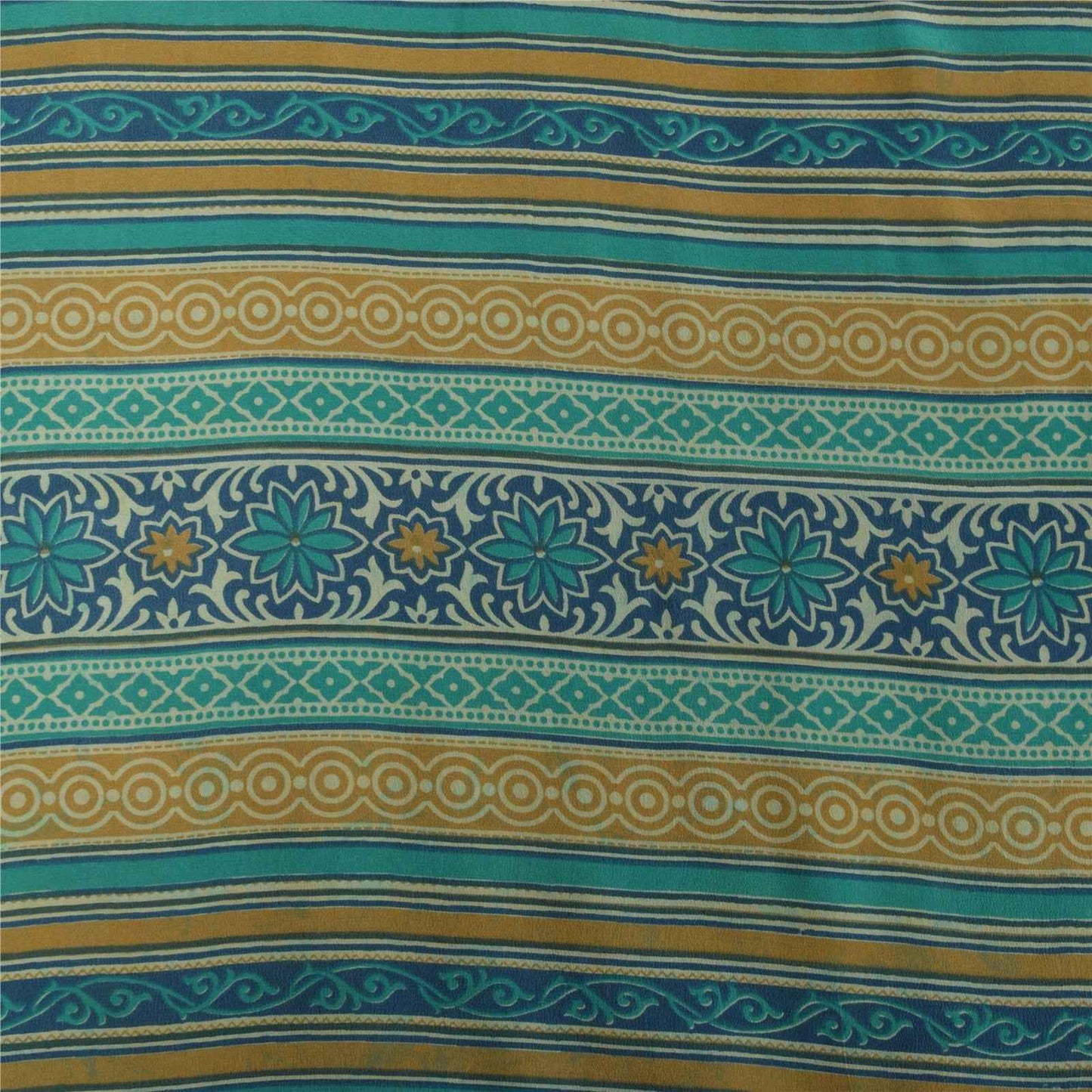 Sanskriti Vintage Sarees Blue Pure Crepe Silk Printed Sari 5+yd Craft Fabric