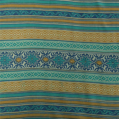 Sanskriti Vintage Sarees Blue Pure Crepe Silk Printed Sari 5+yd Craft Fabric
