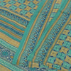 Sanskriti Vintage Sarees Blue Pure Crepe Silk Printed Sari 5+yd Craft Fabric