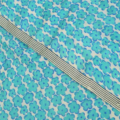 Sanskriti Vintage Sarees Blue Pure Crepe Silk Printed Sari 6yd Craft Fabric