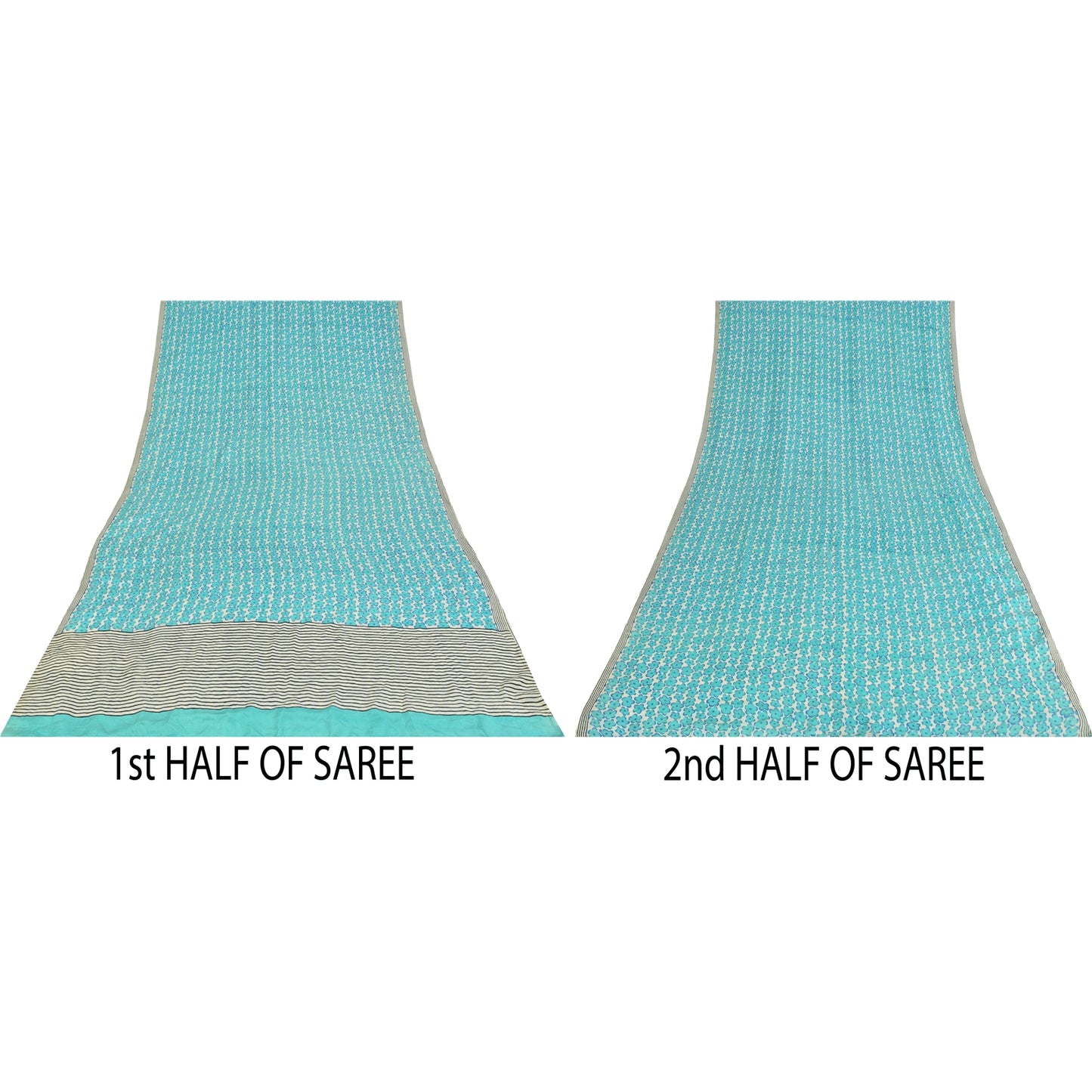 Sanskriti Vintage Sarees Blue Pure Crepe Silk Printed Sari 6yd Craft Fabric