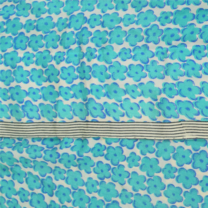 Sanskriti Vintage Sarees Blue Pure Crepe Silk Printed Sari 6yd Craft Fabric