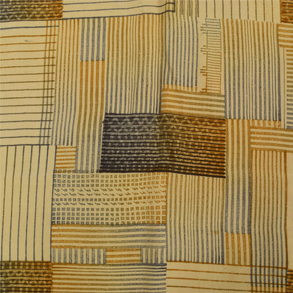 Sanskriti Vintage Sarees Brown Pure Crepe Silk Printed Sari 5+yd Craft Fabric