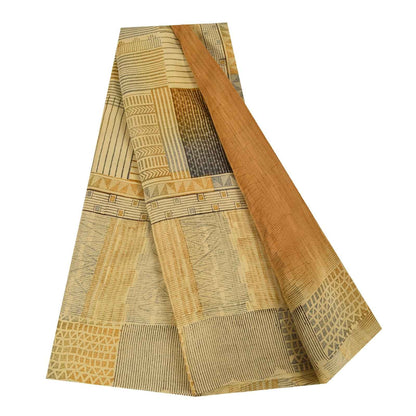 Sanskriti Vintage Sarees Brown Pure Crepe Silk Printed Sari 5+yd Craft Fabric