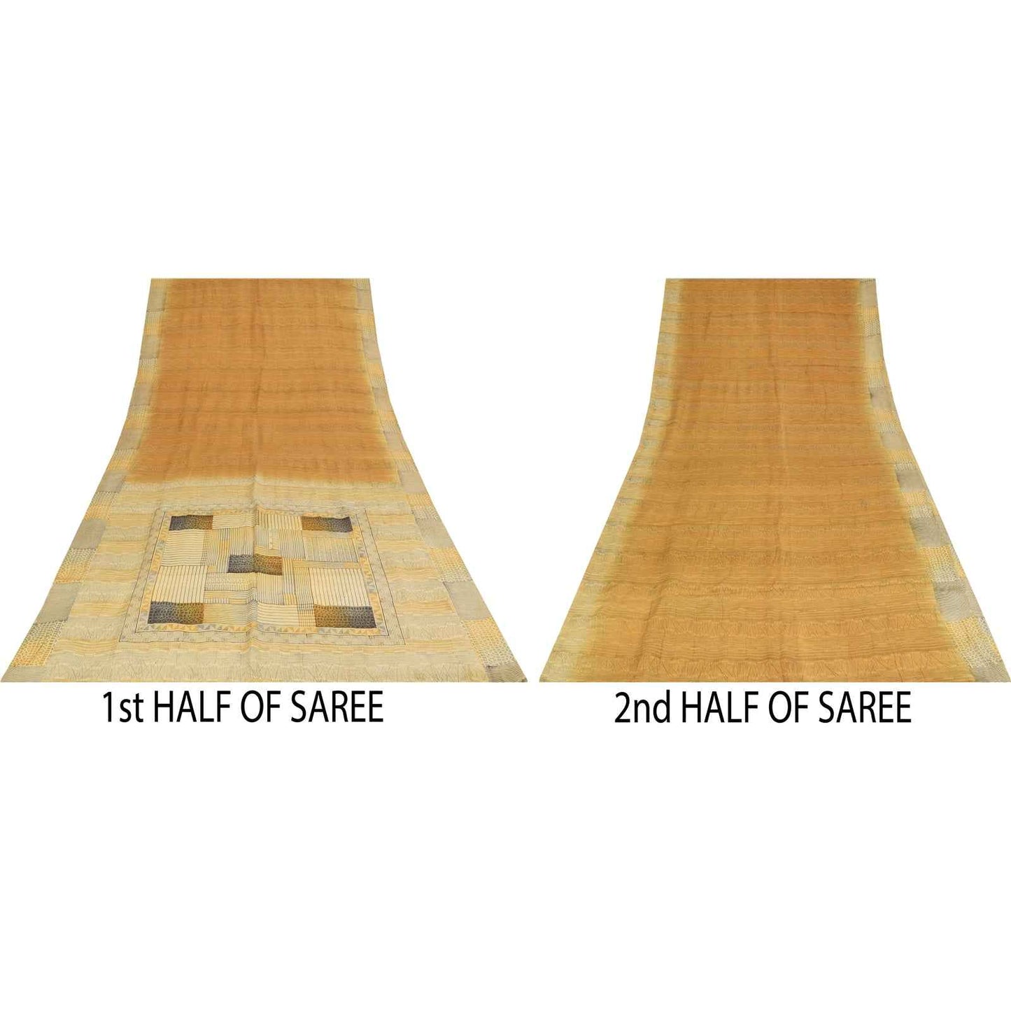 Sanskriti Vintage Sarees Brown Pure Crepe Silk Printed Sari 5+yd Craft Fabric