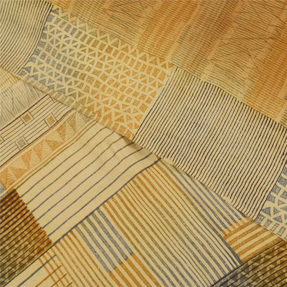 Sanskriti Vintage Sarees Brown Pure Crepe Silk Printed Sari 5+yd Craft Fabric