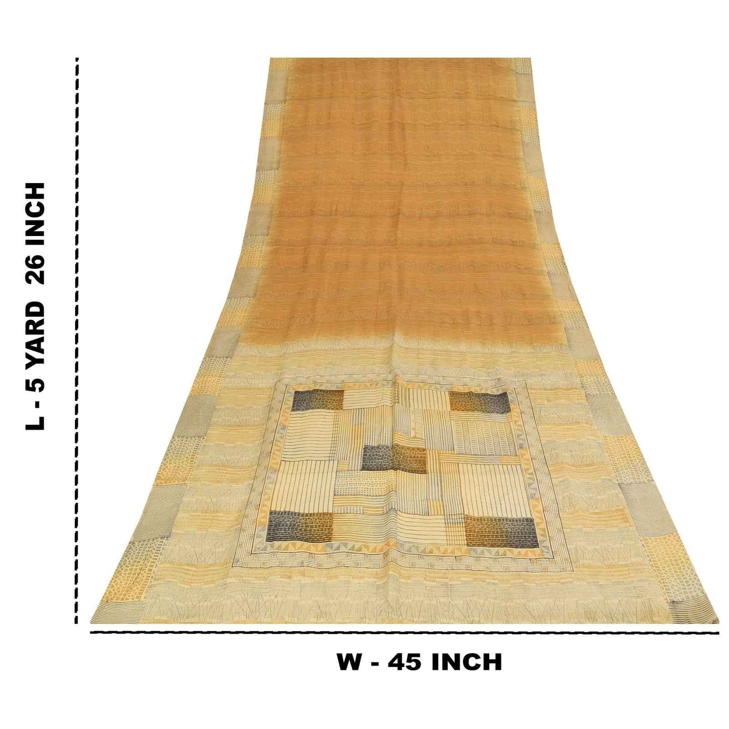 Sanskriti Vintage Sarees Brown Pure Crepe Silk Printed Sari 5+yd Craft Fabric