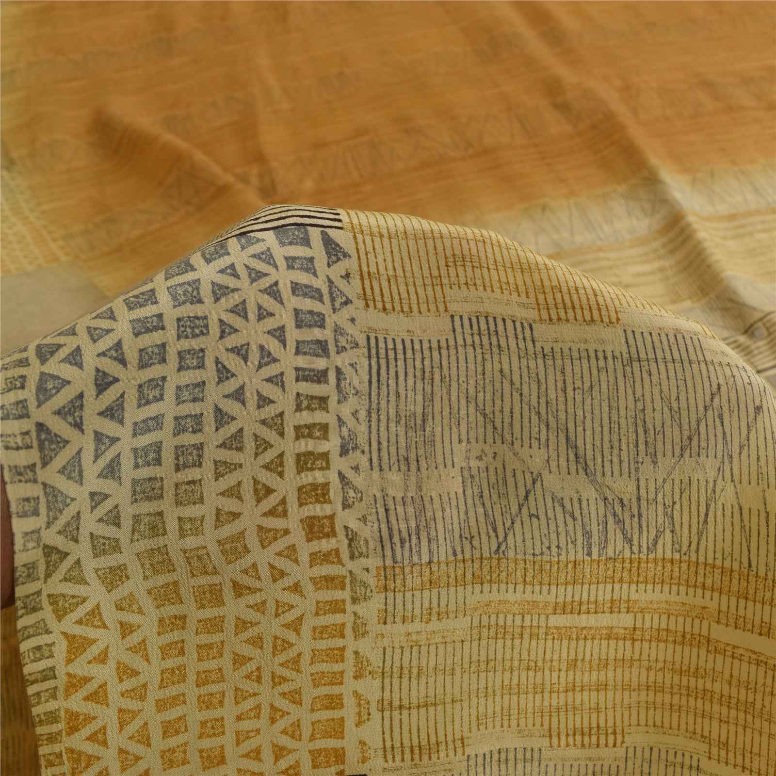 Sanskriti Vintage Sarees Brown Pure Crepe Silk Printed Sari 5+yd Craft Fabric