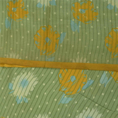 Sanskriti Vintage Sarees Green Pure Crepe Silk Printed Sari 5+yd Craft Fabric