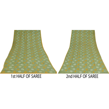 Sanskriti Vintage Sarees Green Pure Crepe Silk Printed Sari 5+yd Craft Fabric